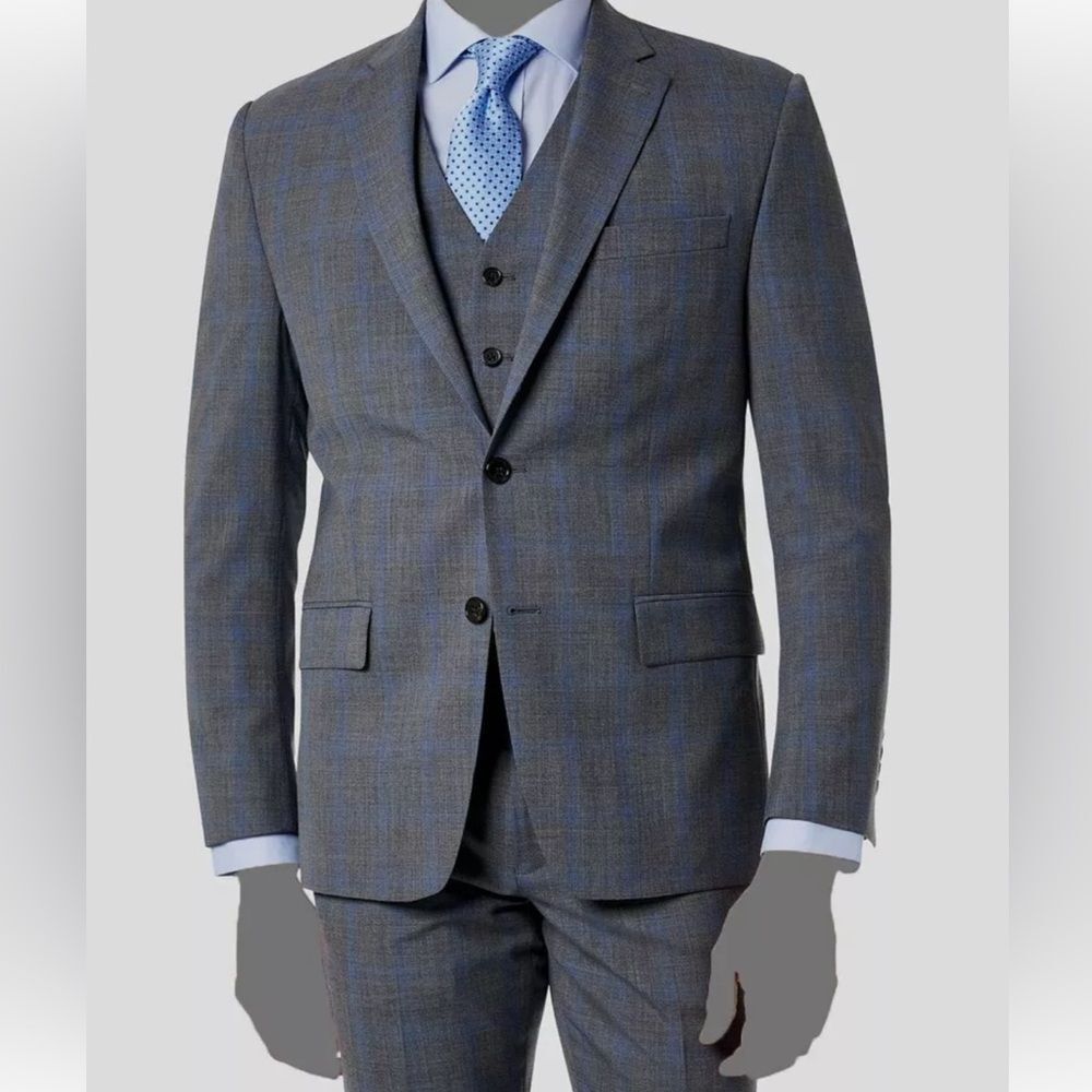 Lauren Ralph Lauren Gray Blue Plaid Classic-Fit Blazer, UltraFlex, NWT, Size 44S - Picture 1 of 8